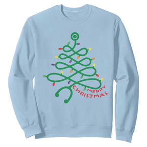 Funny Merry Christmas Nurse Sweatshirt Stethoscope Xmas Tree TS11 Light Blue Print Your Wear