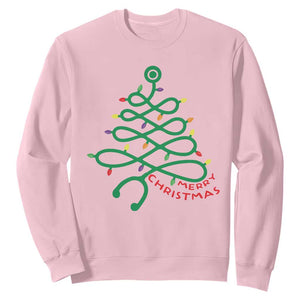 Funny Merry Christmas Nurse Sweatshirt Stethoscope Xmas Tree TS11 Light Pink Print Your Wear