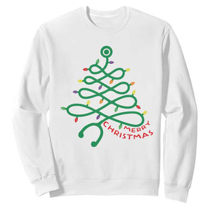 Funny Merry Christmas Nurse Sweatshirt Stethoscope Xmas Tree TS11 White Print Your Wear