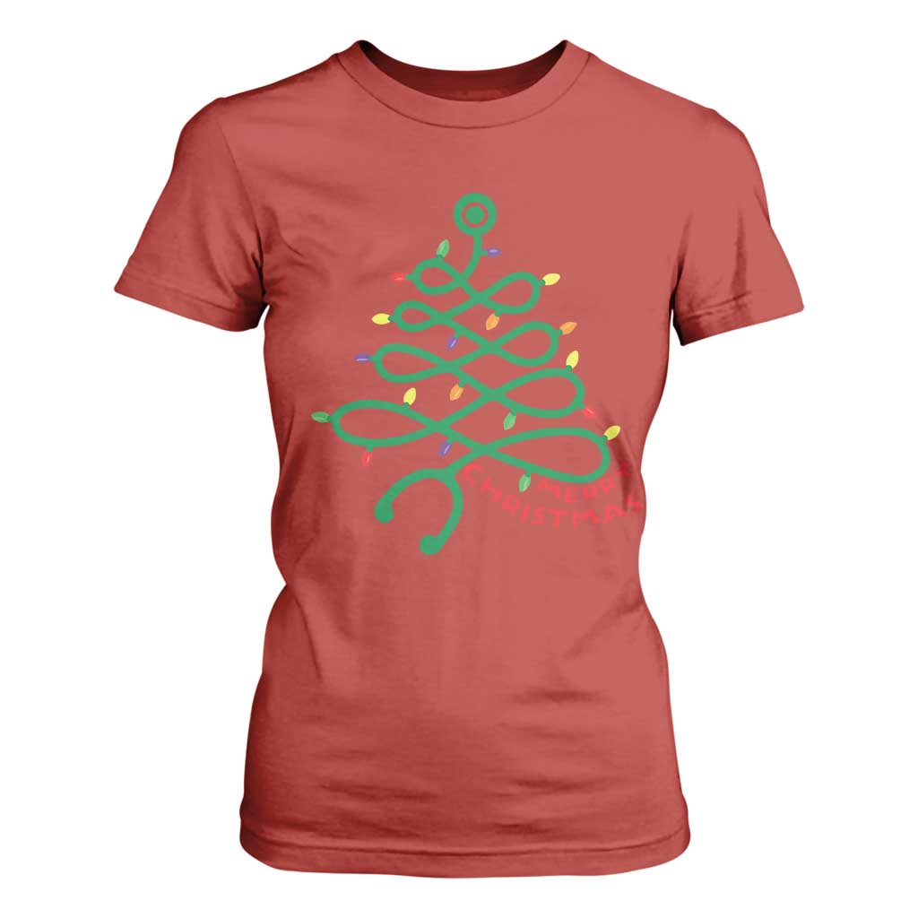 Funny Merry Christmas Nurse T Shirt For Women Stethoscope Xmas Tree TS11 Red Print Your Wear
