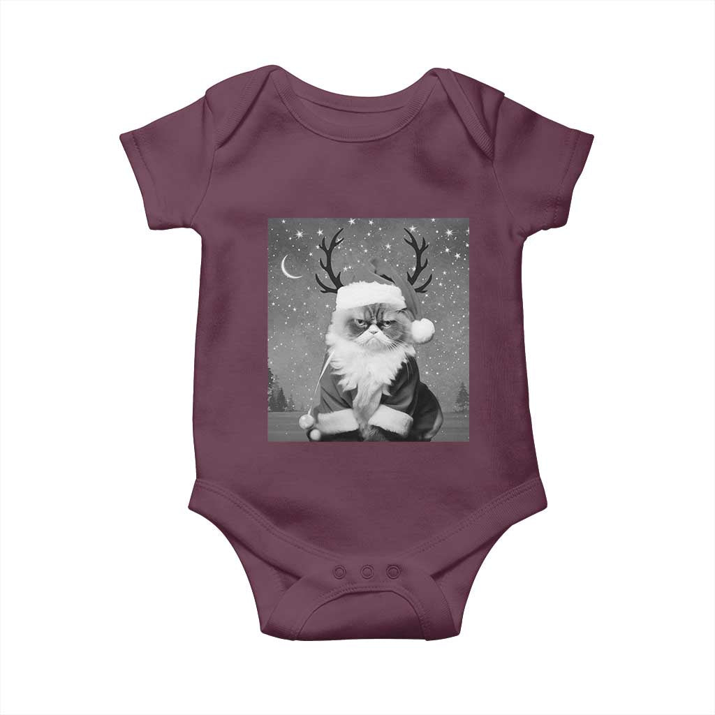 Funny Christmas Santa Grumpy Cat Baby Onesie TS11 Maroon Print Your Wear