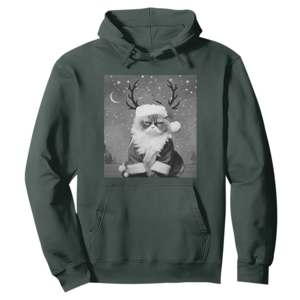 Funny Christmas Santa Grumpy Cat Hoodie TS11 Dark Forest Green Print Your Wear