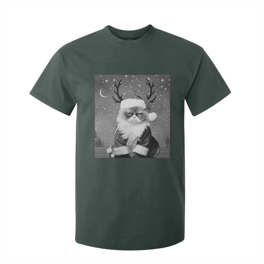 Funny Christmas Santa Grumpy Cat T Shirt For Kid TS11 Dark Forest Green Print Your Wear