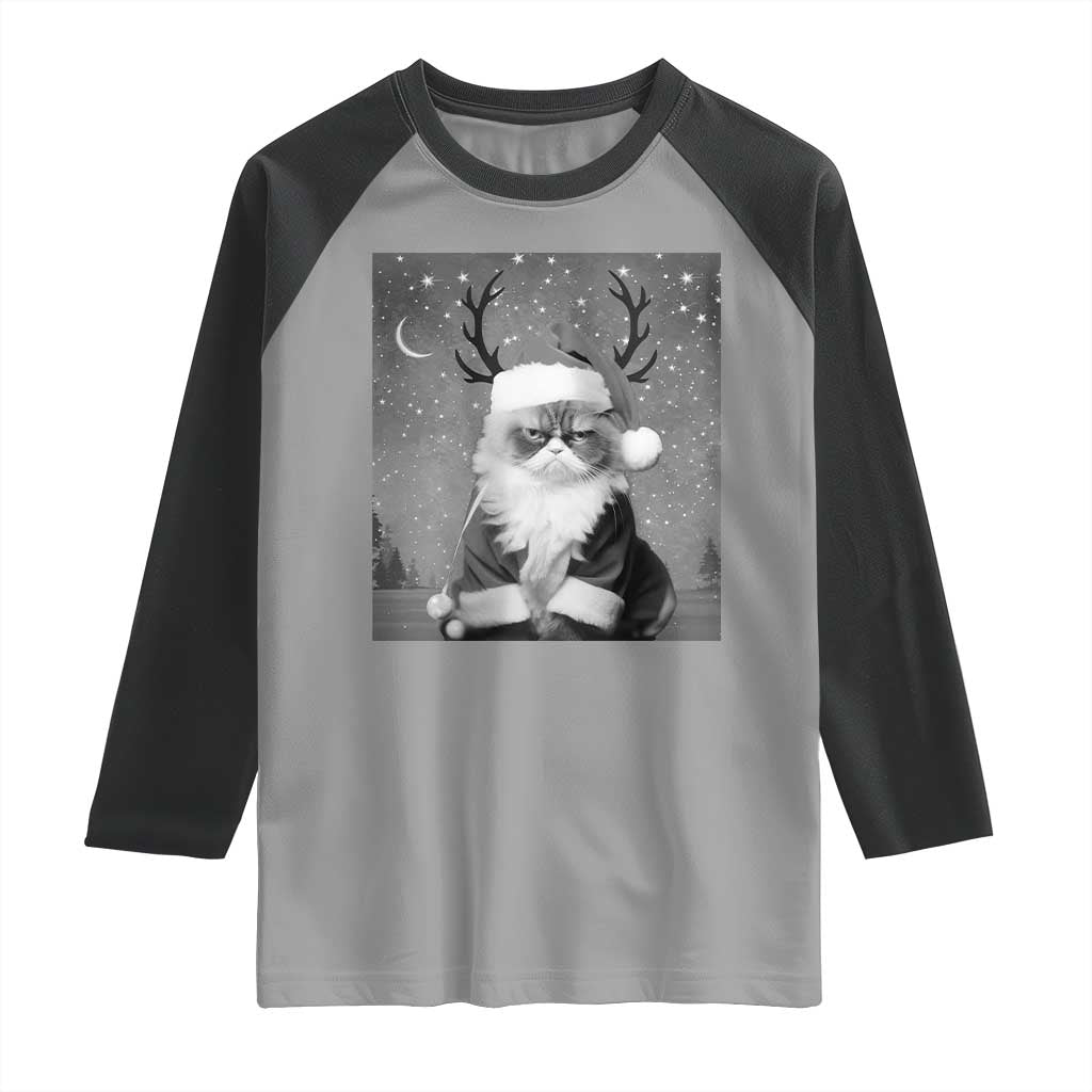 Funny Christmas Santa Grumpy Cat Raglan Shirt TS11 Sport Gray Black Print Your Wear