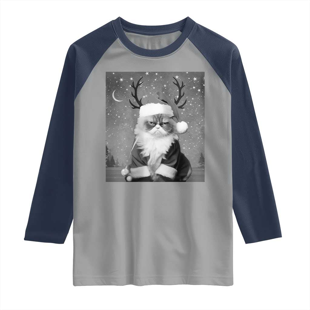Funny Christmas Santa Grumpy Cat Raglan Shirt TS11 Sport Gray Navy Print Your Wear