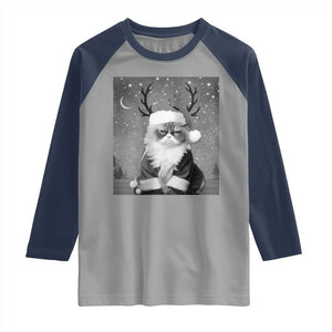 Funny Christmas Santa Grumpy Cat Raglan Shirt TS11 Sport Gray Navy Print Your Wear