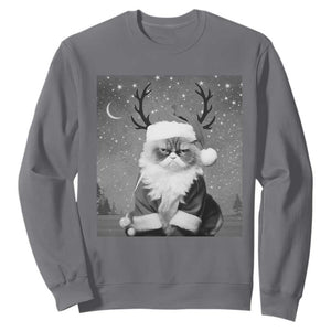 Funny Christmas Santa Grumpy Cat Sweatshirt TS11 Charcoal Print Your Wear