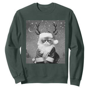 Funny Christmas Santa Grumpy Cat Sweatshirt TS11 Dark Forest Green Print Your Wear