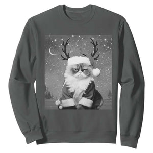 Funny Christmas Santa Grumpy Cat Sweatshirt TS11 Dark Heather Print Your Wear