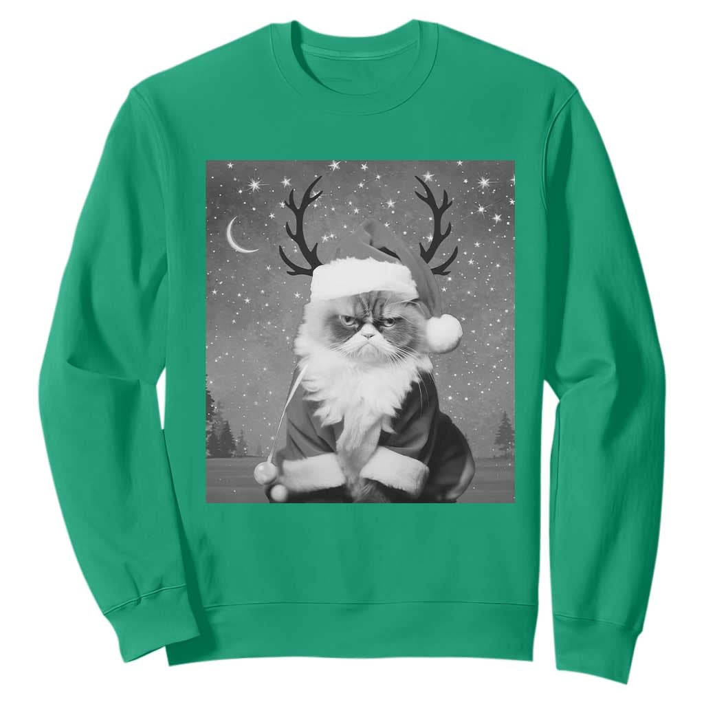 Funny Christmas Santa Grumpy Cat Sweatshirt TS11 Irish Green Print Your Wear