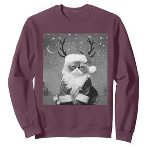 Funny Christmas Santa Grumpy Cat Sweatshirt TS11 Maroon Print Your Wear