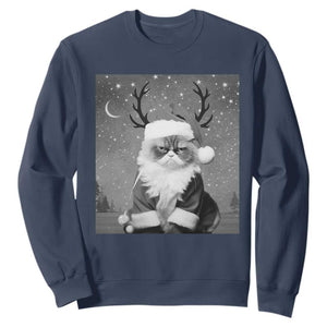 Funny Christmas Santa Grumpy Cat Sweatshirt TS11 Navy Print Your Wear
