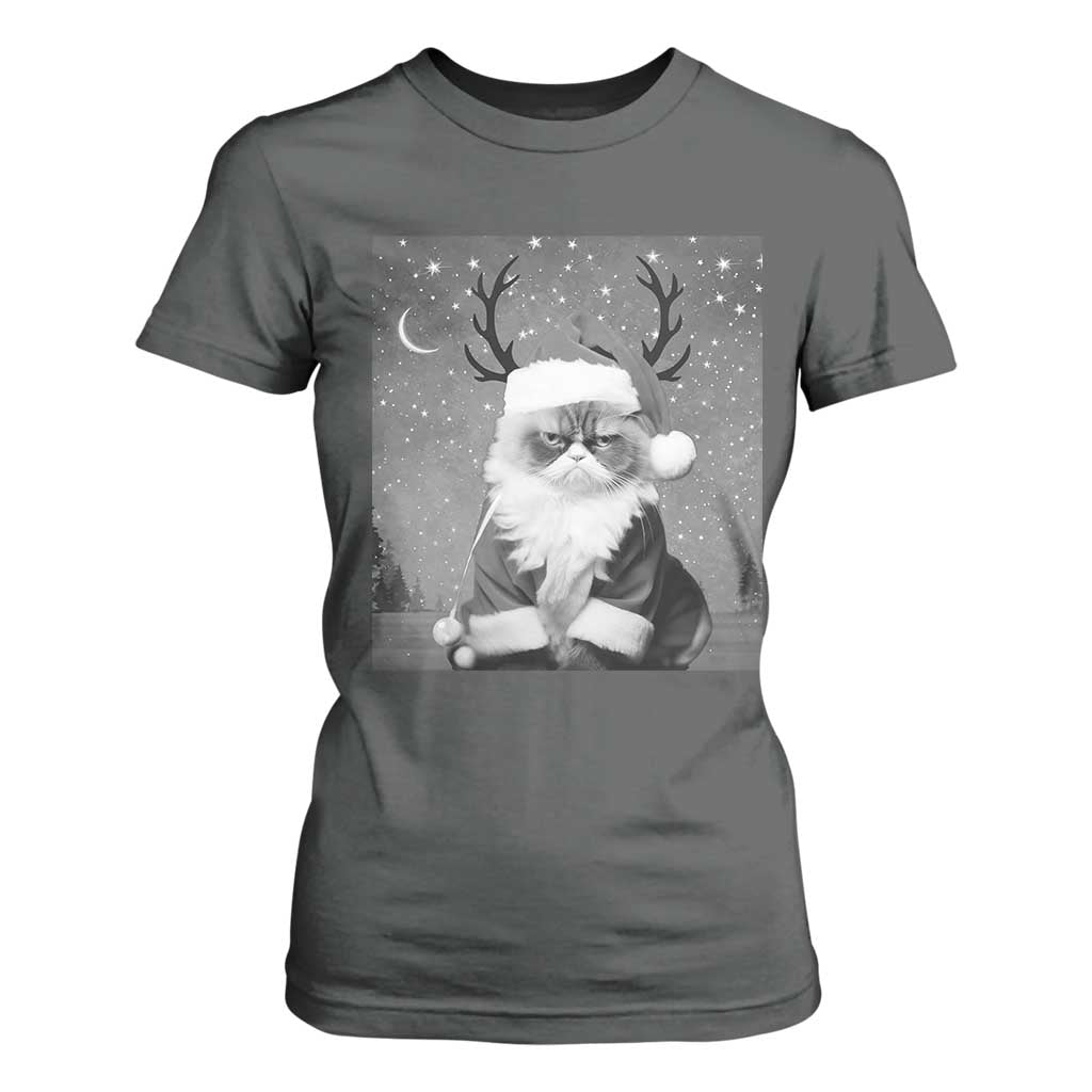 Funny Christmas Santa Grumpy Cat T Shirt For Women TS11 Dark Heather Print Your Wear