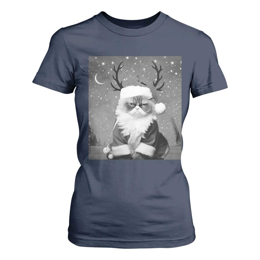Funny Christmas Santa Grumpy Cat T Shirt For Women TS11 Navy Print Your Wear