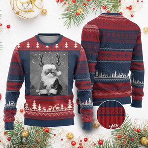 Funny Xmas Santa Grumpy Cat Ugly Christmas Sweater TS11 Burgundy Print Your Wear