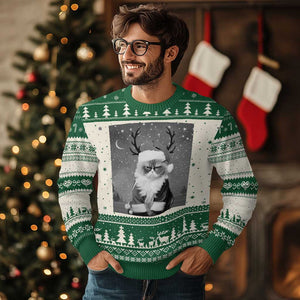Funny Xmas Santa Grumpy Cat Ugly Christmas Sweater TS11 Green Print Your Wear