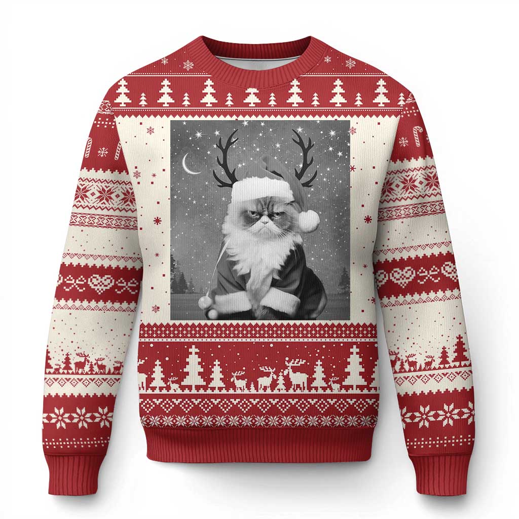 Funny Xmas Santa Grumpy Cat Ugly Christmas Sweater TS11 Red Print Your Wear