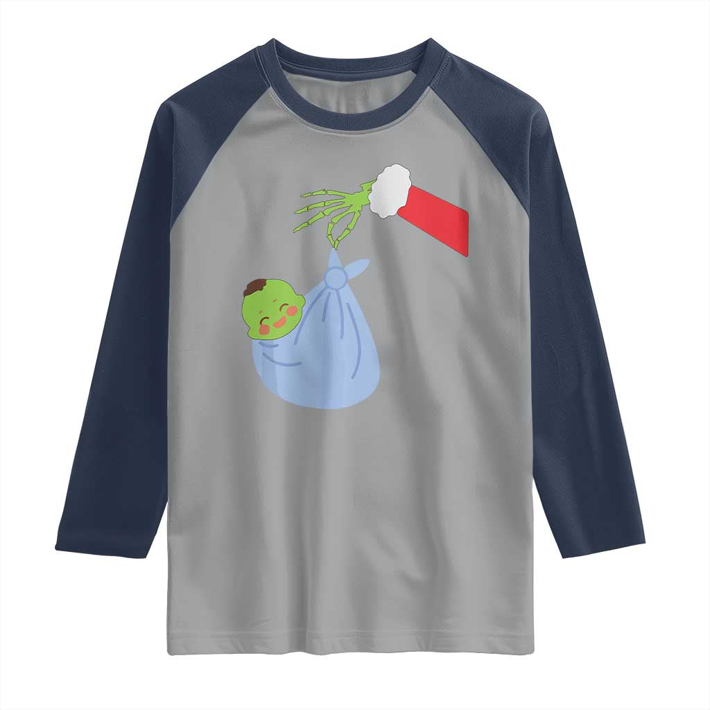 Funny NICU Labor Delivery Nurse Christmas Santa Green Baby Raglan Shirt TS11 Sport Gray Navy Print Your Wear