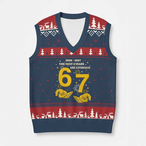 Funny 67 New Year V-Neck Knit Sweater Vest The Next Two Years Are Literally 2026 And 2027 Fireworks TS11 Navy Red Print Your Wear