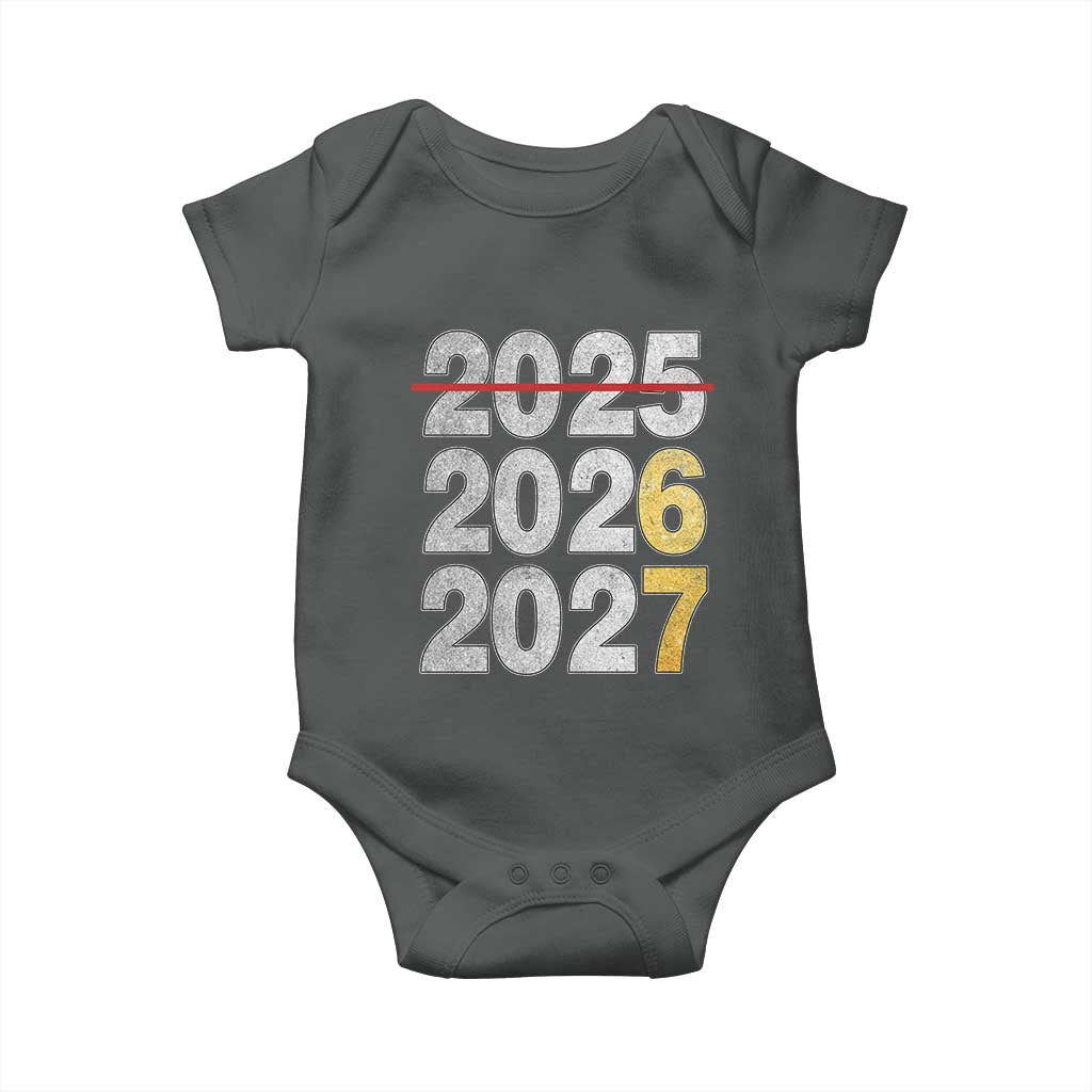Funny 67 New Year Baby Onesie Happy New Year 2026 2027 Six Seven Meme Faux Glitter Effect Printed TS11 Dark Heather Print Your Wear