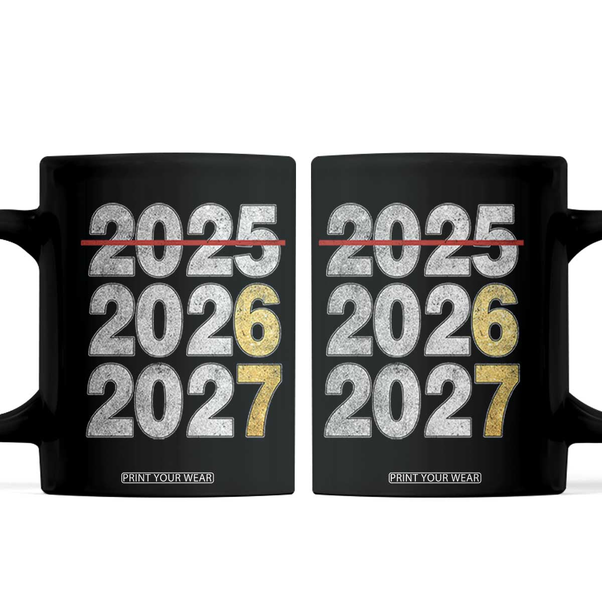 Funny 67 New Year Coffee Mug Happy New Year 2026 2027 Six Seven Meme Faux Glitter Effect Printed TS11 Black Print Your Wear