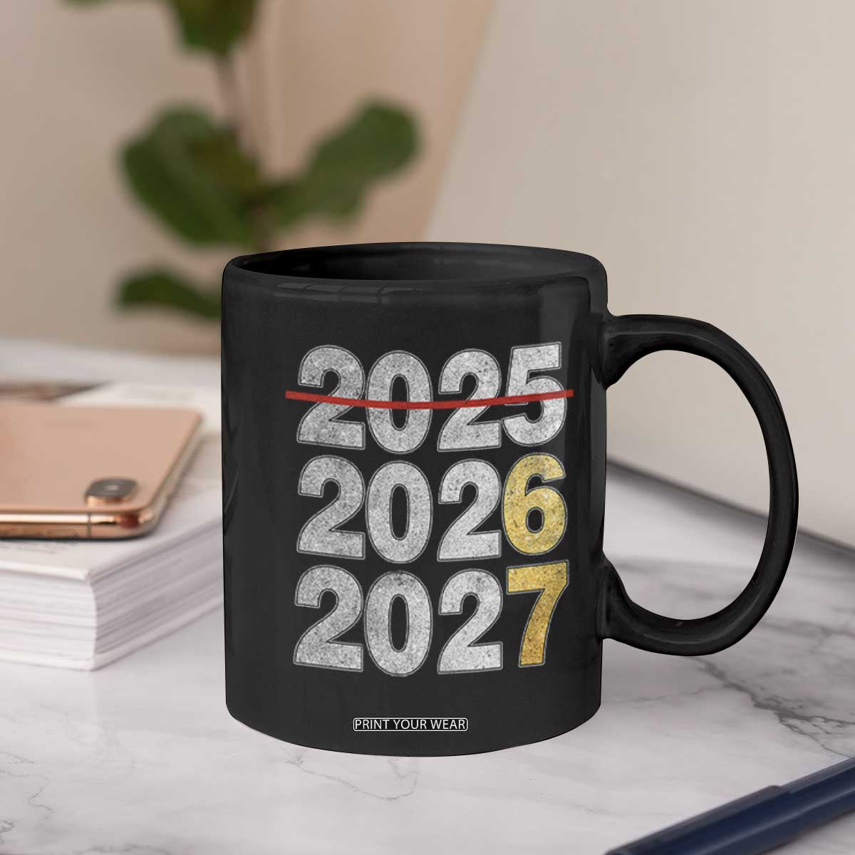 Funny 67 New Year Coffee Mug Happy New Year 2026 2027 Six Seven Meme Faux Glitter Effect Printed TS11 Print Your Wear