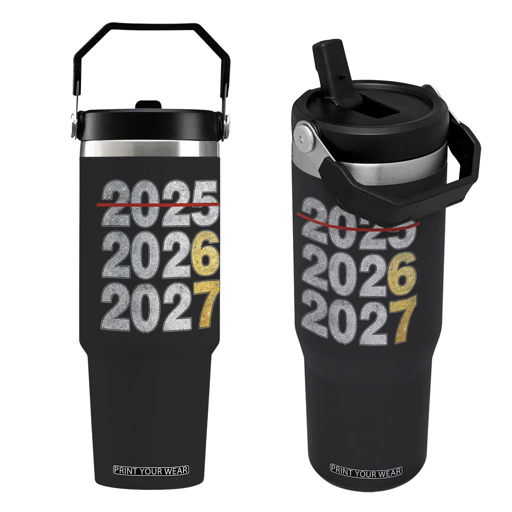 Funny 67 New Year Flip Straw Tumbler Happy New Year 2026 2027 Six Seven Meme Faux Glitter Effect Printed TS11 One Size: 30 oz Black Print Your Wear