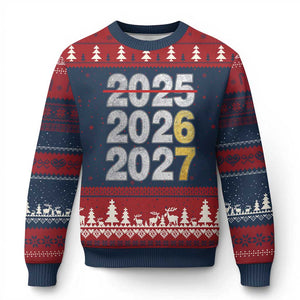 Funny 67 New Year Ugly Christmas Sweater Happy New Year 2026 2027 Six Seven Meme Faux Glitter Effect Printed TS11 Navy Red Print Your Wear