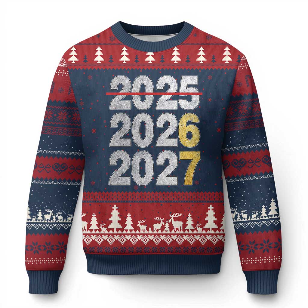 Funny 67 New Year Ugly Christmas Sweater Happy New Year 2026 2027 Six Seven Meme Faux Glitter Effect Printed TS11 Navy Red Print Your Wear