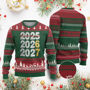 Funny 67 New Year Ugly Christmas Sweater Happy New Year 2026 2027 Six Seven Meme Faux Glitter Effect Printed TS11 Red Green Print Your Wear