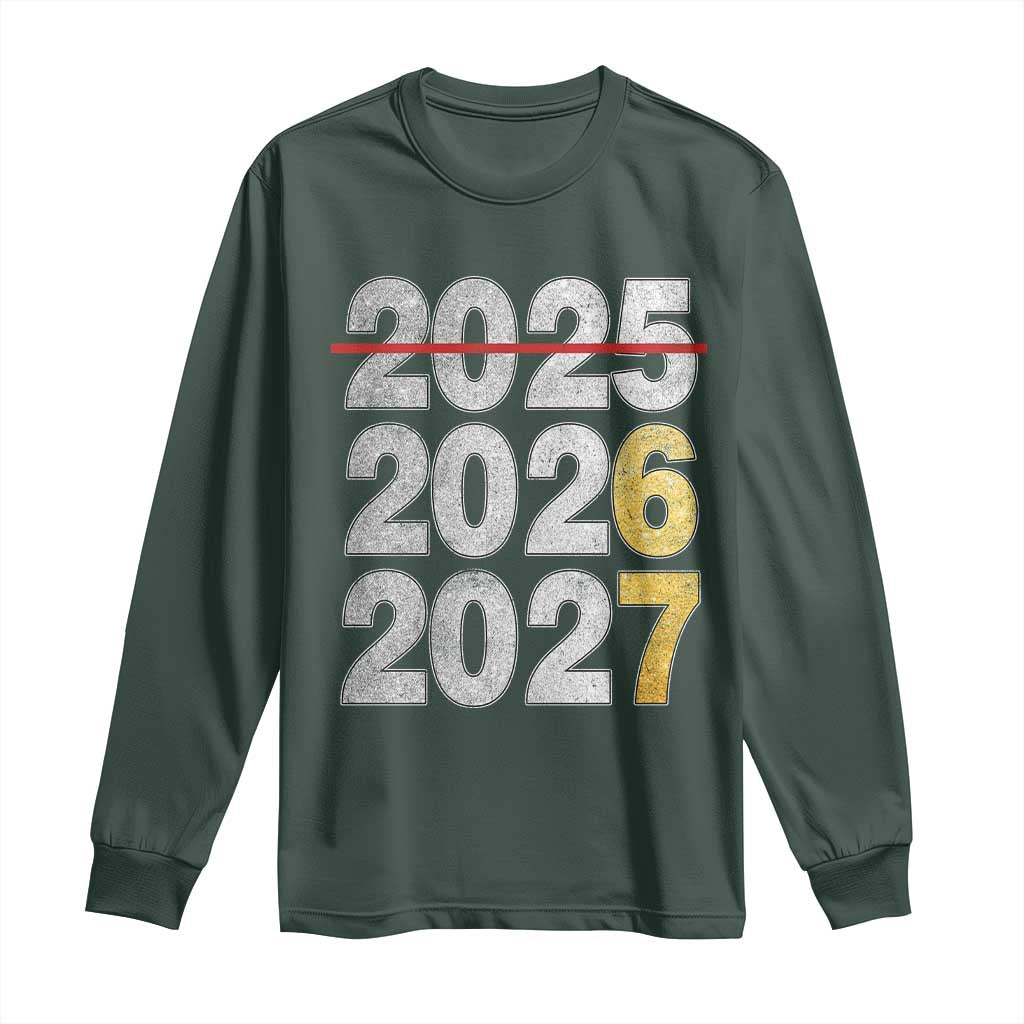 Funny 67 New Year Long Sleeve Shirt Happy New Year 2026 2027 Six Seven Meme Faux Glitter Effect Printed TS11 Dark Forest Green Print Your Wear