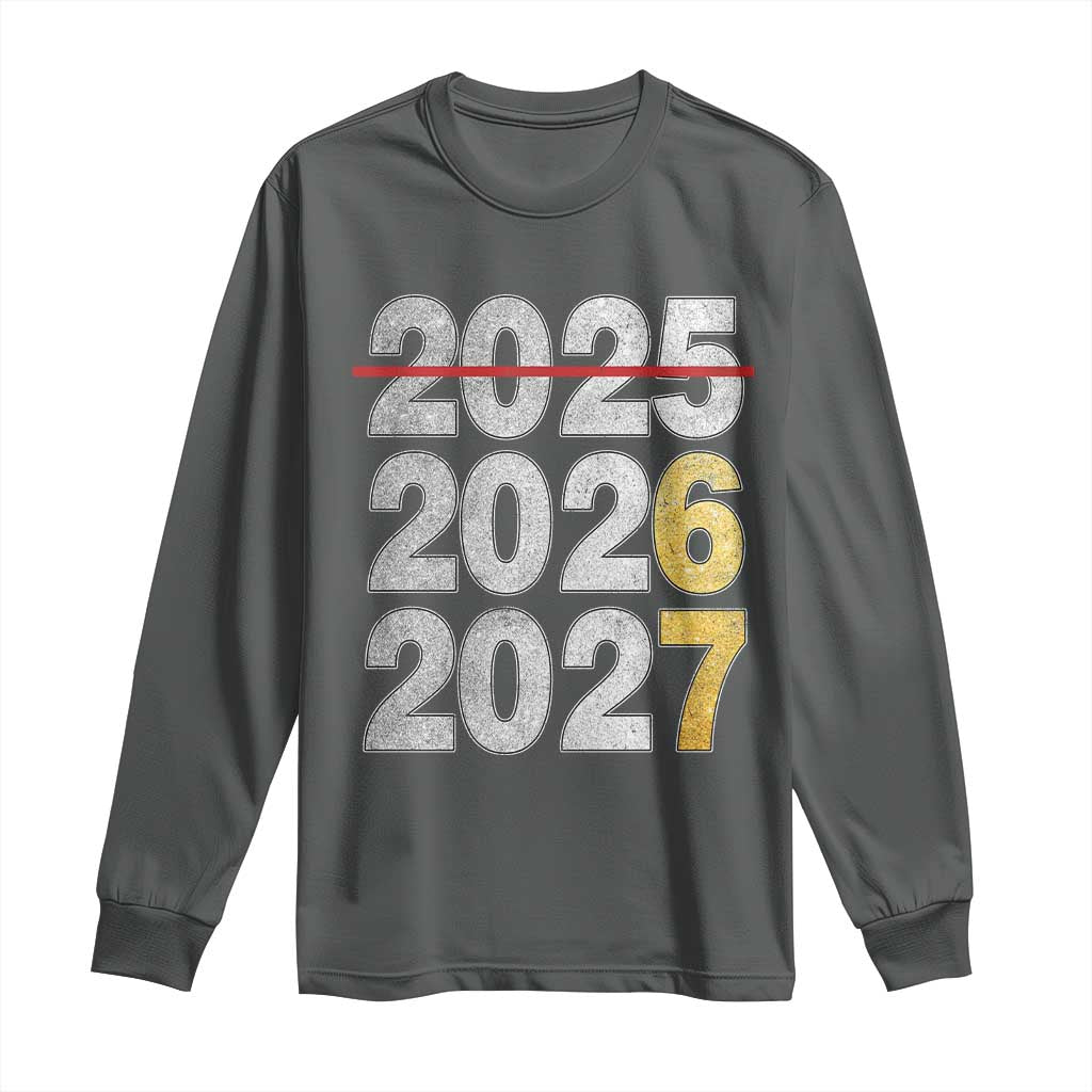 Funny 67 New Year Long Sleeve Shirt Happy New Year 2026 2027 Six Seven Meme Faux Glitter Effect Printed TS11 Dark Heather Print Your Wear