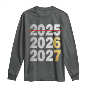 Funny 67 New Year Long Sleeve Shirt Happy New Year 2026 2027 Six Seven Meme Faux Glitter Effect Printed TS11 Dark Heather Print Your Wear