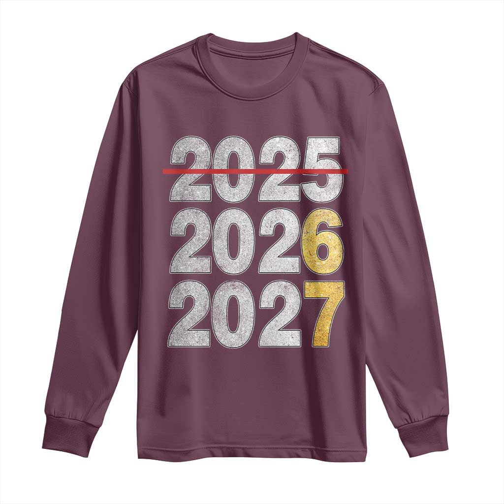 Funny 67 New Year Long Sleeve Shirt Happy New Year 2026 2027 Six Seven Meme Faux Glitter Effect Printed TS11 Maroon Print Your Wear