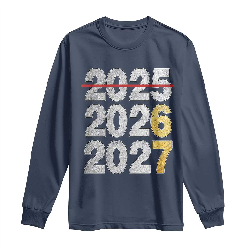 Funny 67 New Year Long Sleeve Shirt Happy New Year 2026 2027 Six Seven Meme Faux Glitter Effect Printed TS11 Navy Print Your Wear