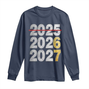 Funny 67 New Year Long Sleeve Shirt Happy New Year 2026 2027 Six Seven Meme Faux Glitter Effect Printed TS11 Navy Print Your Wear
