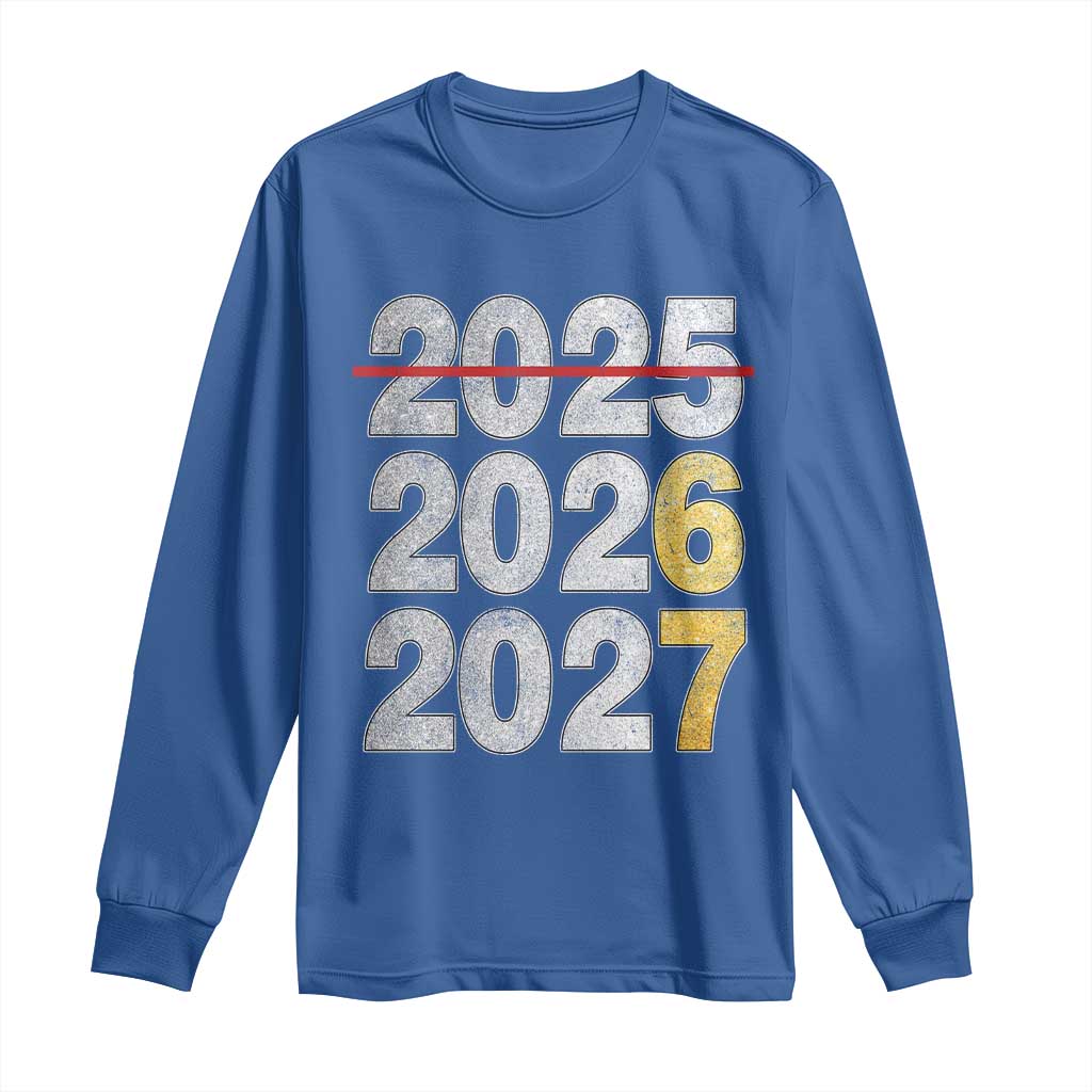 Funny 67 New Year Long Sleeve Shirt Happy New Year 2026 2027 Six Seven Meme Faux Glitter Effect Printed TS11 Royal Blue Print Your Wear