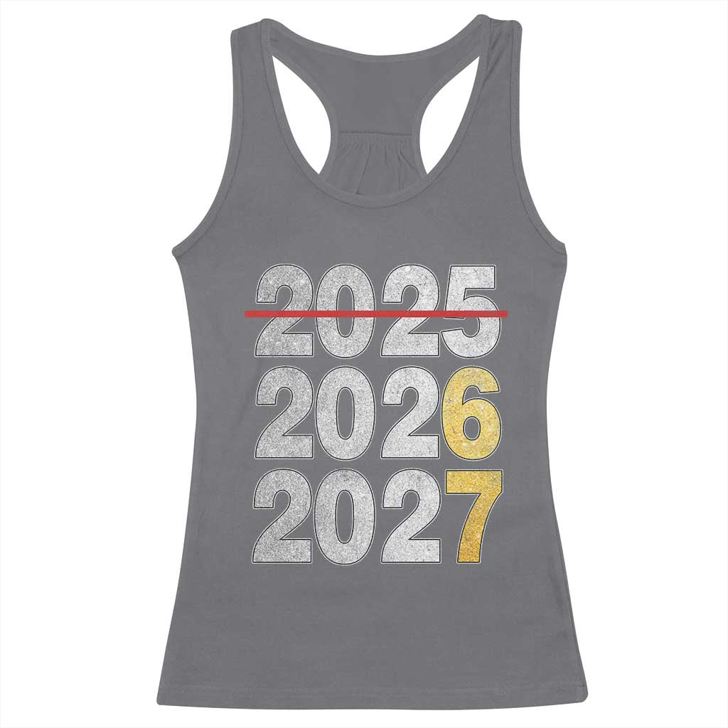 Funny 67 New Year Racerback Tank Top Happy New Year 2026 2027 Six Seven Meme Faux Glitter Effect Printed TS11 Charcoal Print Your Wear