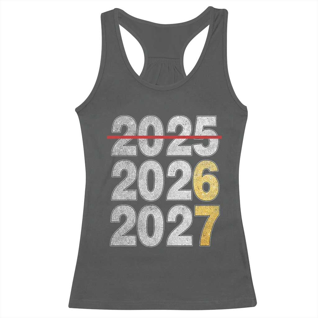 Funny 67 New Year Racerback Tank Top Happy New Year 2026 2027 Six Seven Meme Faux Glitter Effect Printed TS11 Dark Heather Print Your Wear