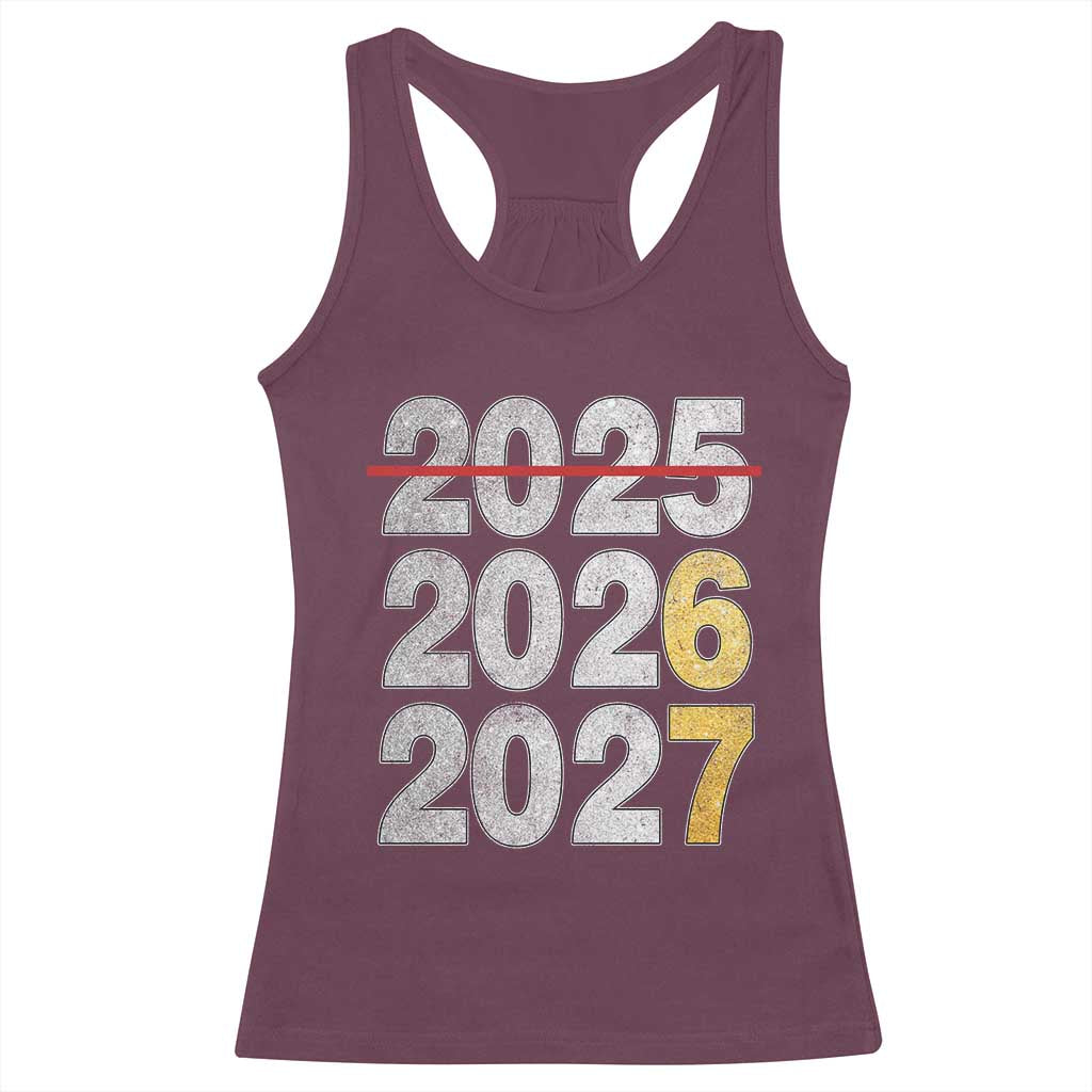 Funny 67 New Year Racerback Tank Top Happy New Year 2026 2027 Six Seven Meme Faux Glitter Effect Printed TS11 Maroon Print Your Wear