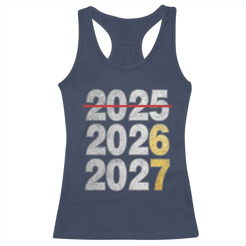 Funny 67 New Year Racerback Tank Top Happy New Year 2026 2027 Six Seven Meme Faux Glitter Effect Printed TS11 Navy Print Your Wear