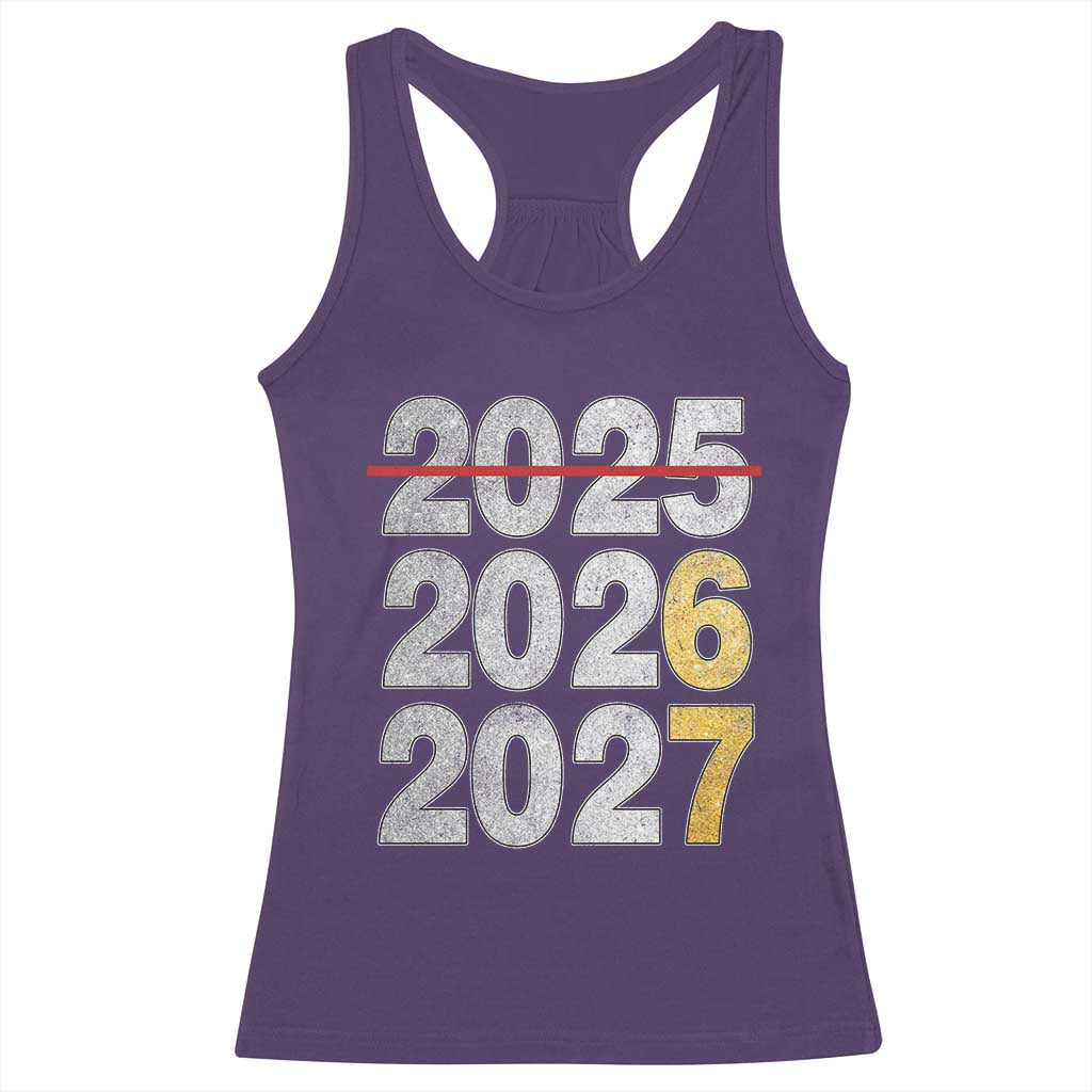 Funny 67 New Year Racerback Tank Top Happy New Year 2026 2027 Six Seven Meme Faux Glitter Effect Printed TS11 Purple Print Your Wear