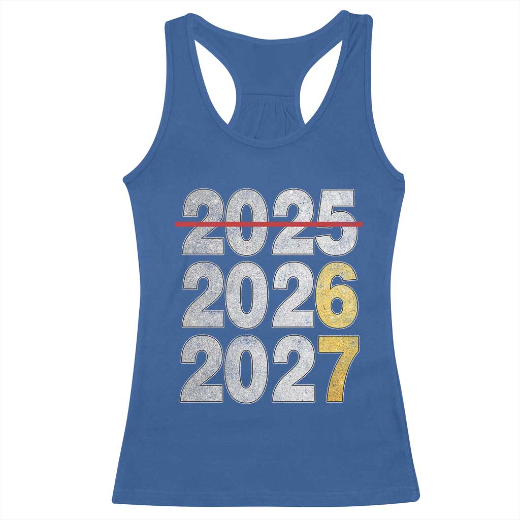 Funny 67 New Year Racerback Tank Top Happy New Year 2026 2027 Six Seven Meme Faux Glitter Effect Printed TS11 Royal Blue Print Your Wear