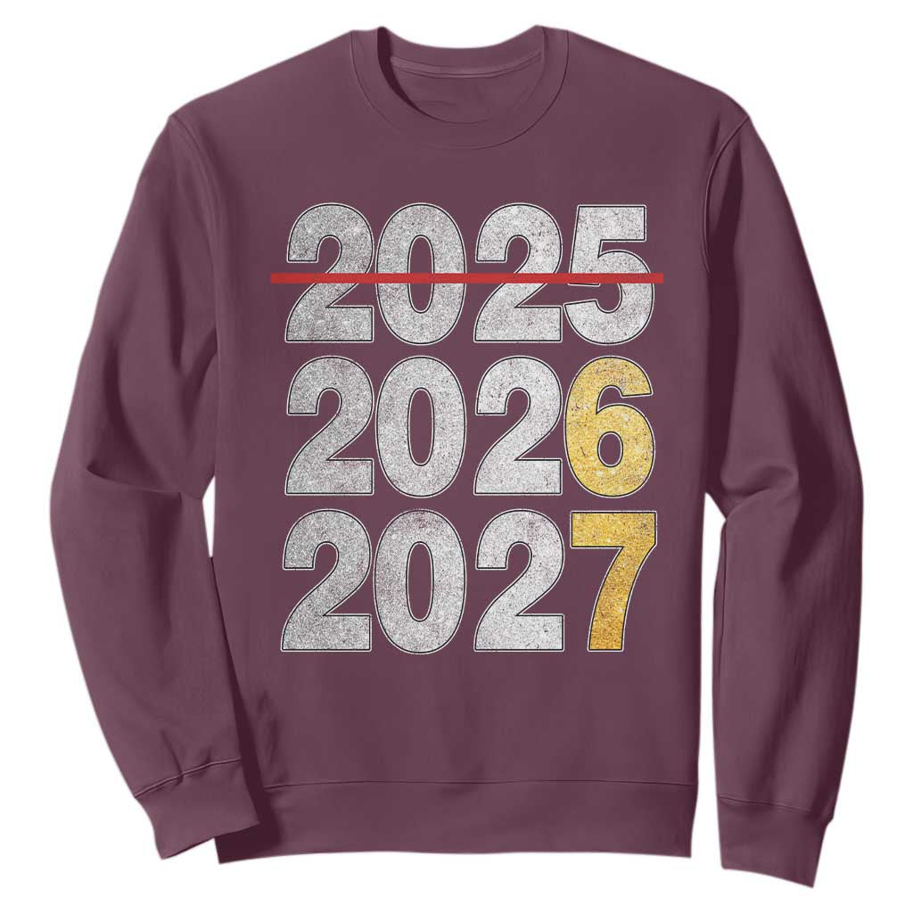 Funny 67 New Year Sweatshirt Happy New Year 2026 2027 Six Seven Meme Faux Glitter Effect Printed TS11 Maroon Print Your Wear