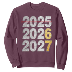 Funny 67 New Year Sweatshirt Happy New Year 2026 2027 Six Seven Meme Faux Glitter Effect Printed TS11 Maroon Print Your Wear