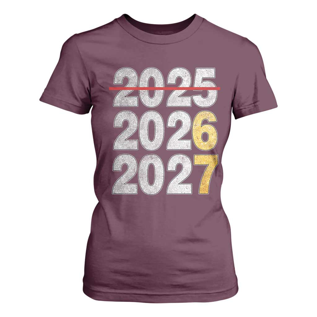 Funny 67 New Year T Shirt For Women Happy New Year 2026 2027 Six Seven Meme Faux Glitter Effect Printed TS11 Maroon Print Your Wear