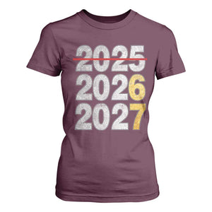 Funny 67 New Year T Shirt For Women Happy New Year 2026 2027 Six Seven Meme Faux Glitter Effect Printed TS11 Maroon Print Your Wear