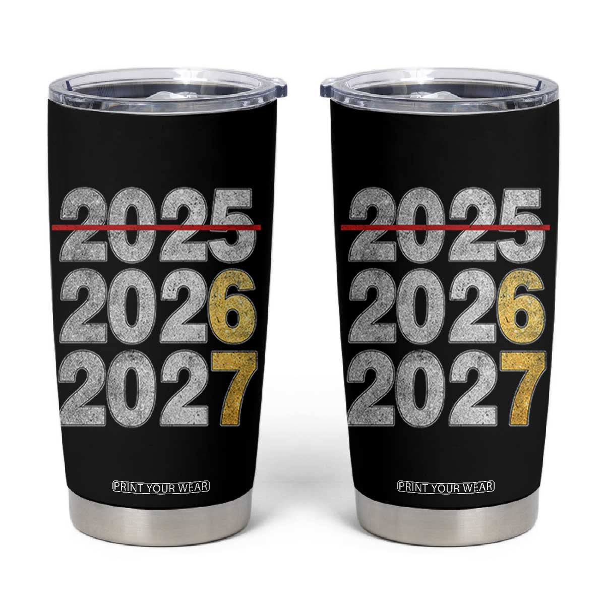 Funny 67 New Year Tumbler Cup Happy New Year 2026 2027 Six Seven Meme Faux Glitter Effect Printed TS11 Black Print Your Wear