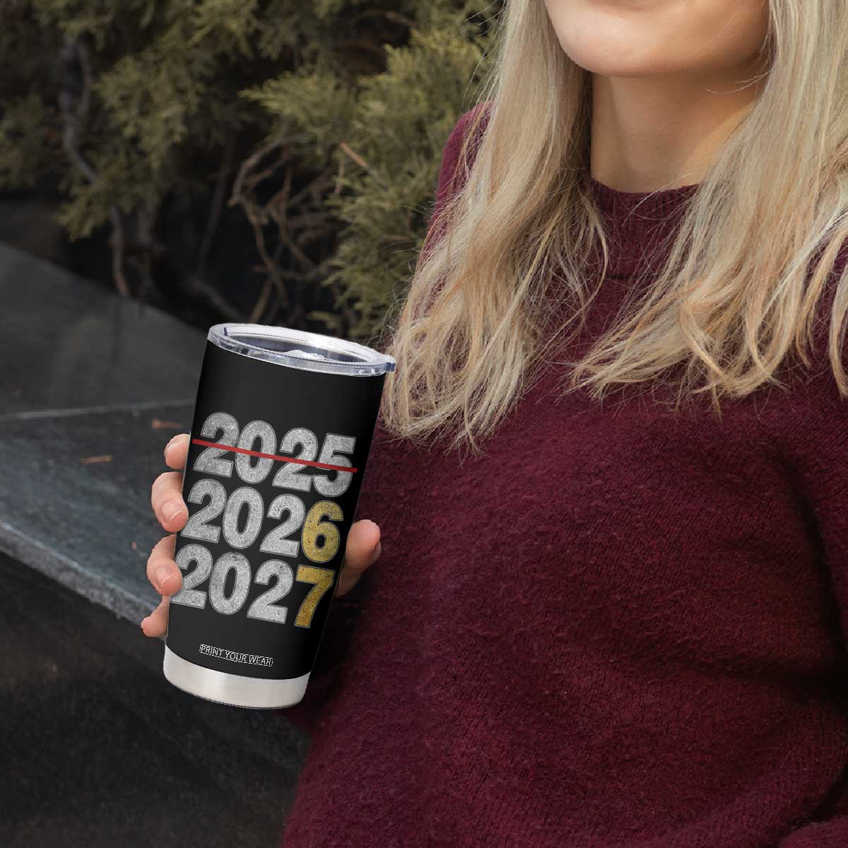 Funny 67 New Year Tumbler Cup Happy New Year 2026 2027 Six Seven Meme Faux Glitter Effect Printed TS11 Print Your Wear