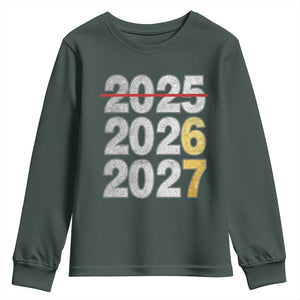 Funny 67 New Year Youth Sweatshirt Happy New Year 2026 2027 Six Seven Meme Faux Glitter Effect Printed TS11 Dark Forest Green Print Your Wear